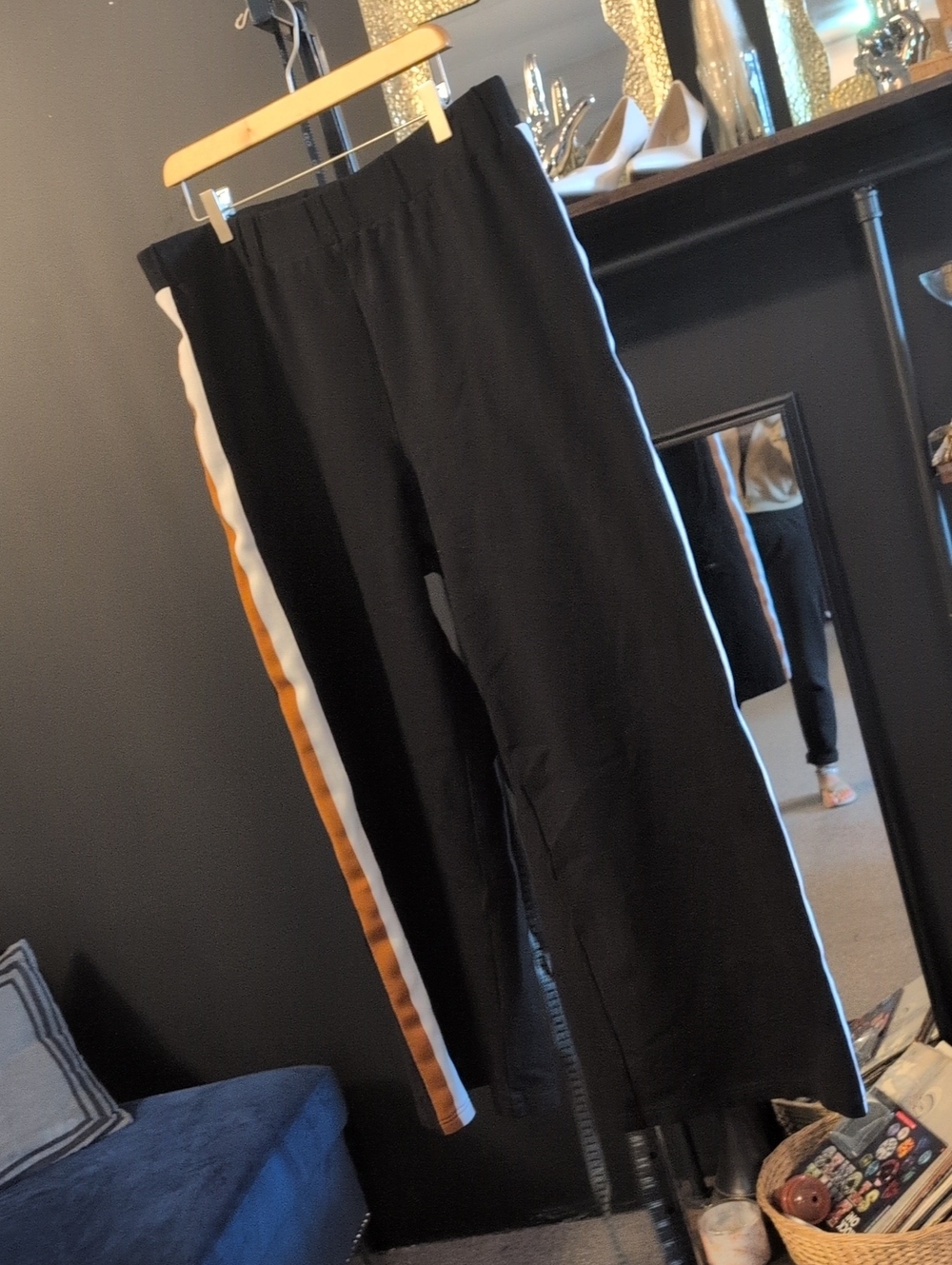 Universal Standard Black Joggers with White & Brown Side Stripes